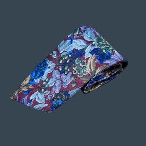 Floral Patterned Mens Tie By 7th Ave - Burgundy Blue & Green Design